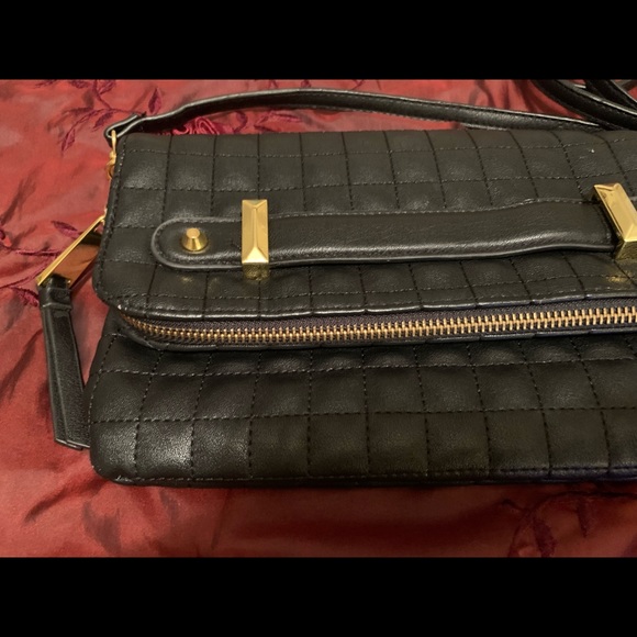 Jessica Simpson Scrap Black & Gold Fold Over Clutch-like Bag-Cute! - Picture 10 of 13